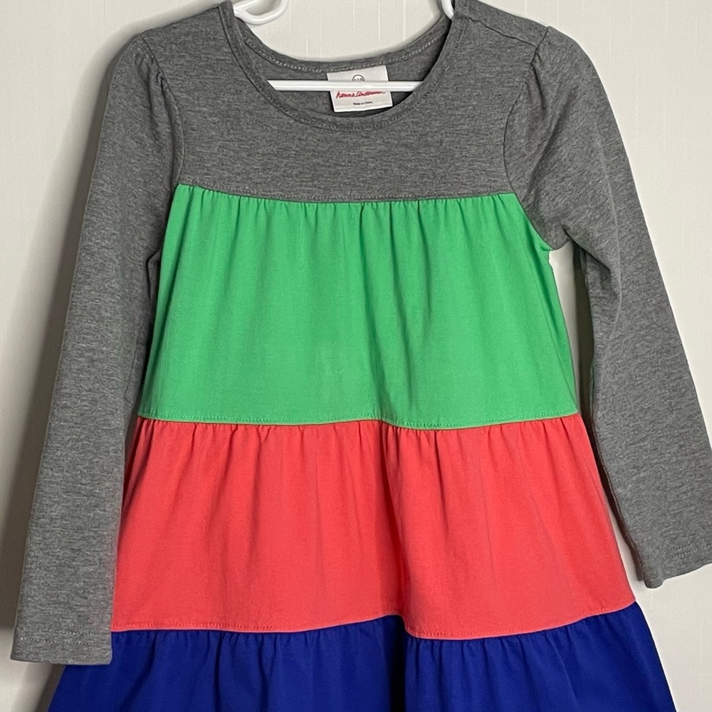 Hanna Andersson Girls Tiered Color block Twirl Power LS Dress Size 5 110 cm - Picture 2 of 12
